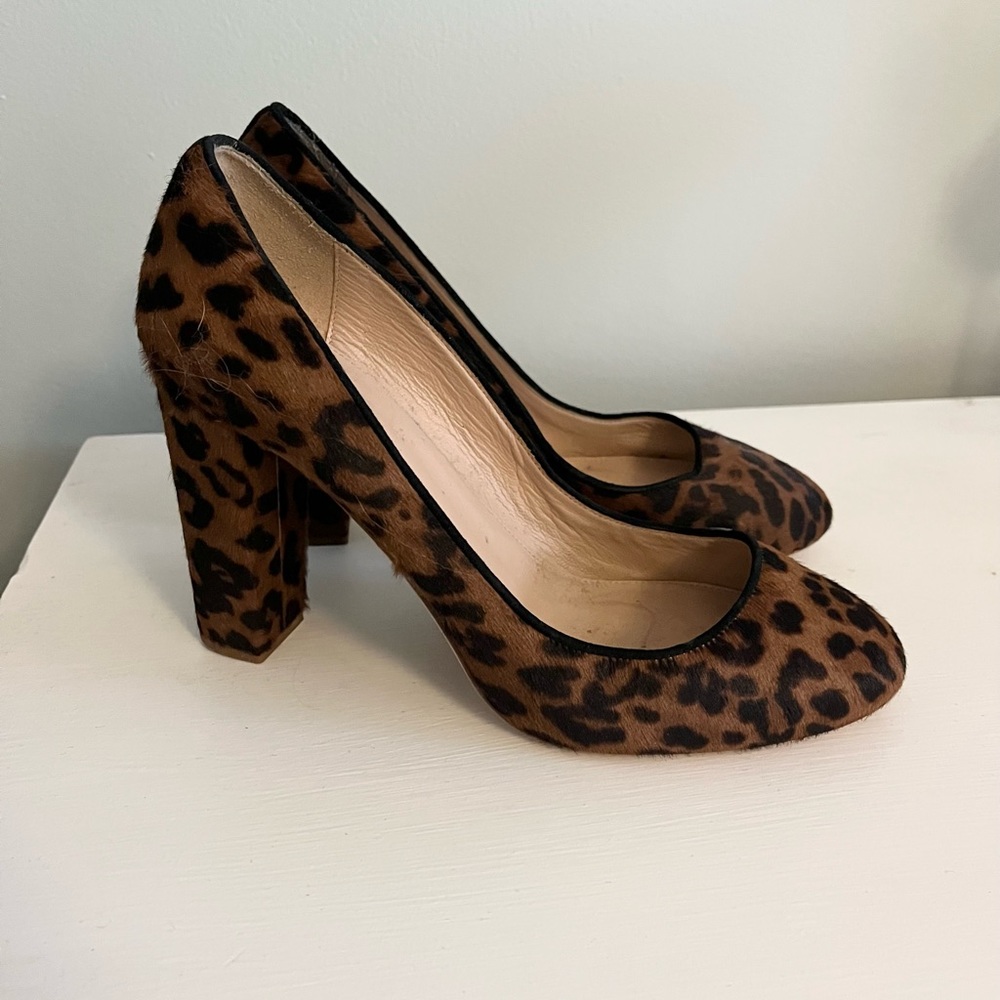 J. Crew calf hair leopard animal print heels made in Italy 10